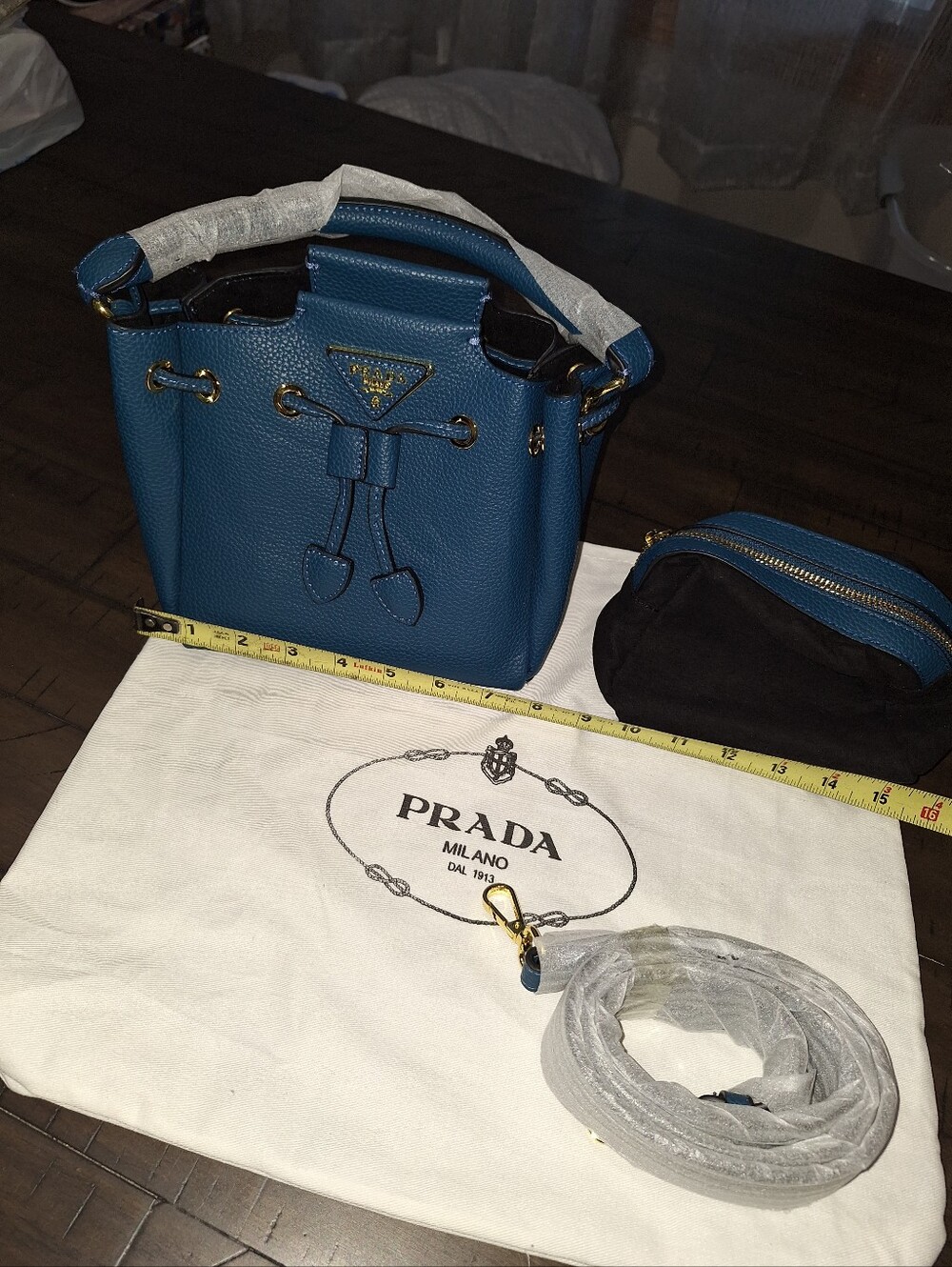 Teal Mini Drawstring Bucket Bag with Gold Hardware Plus Green Mini Bag
